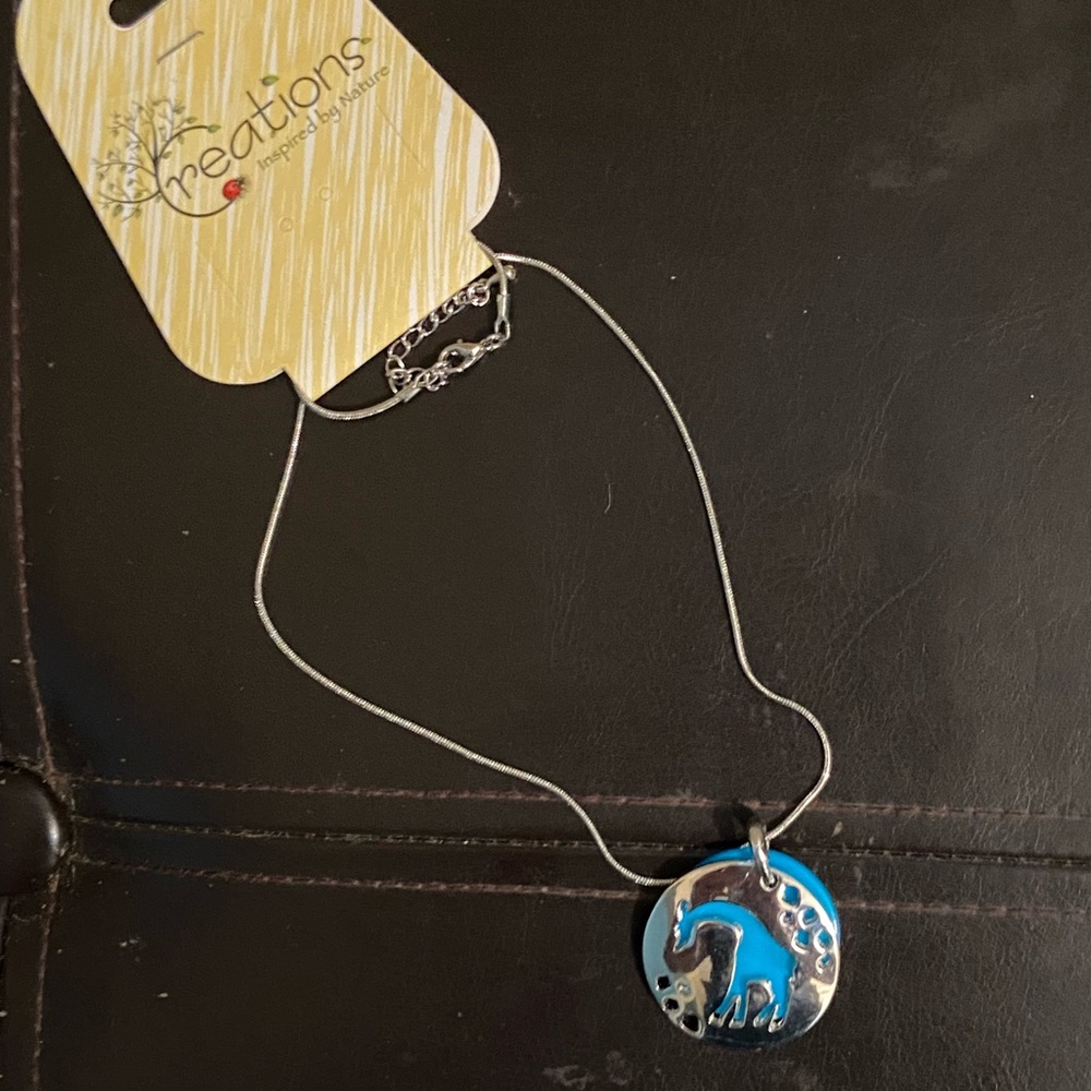NWT Creations blue and silver giraffe necklace